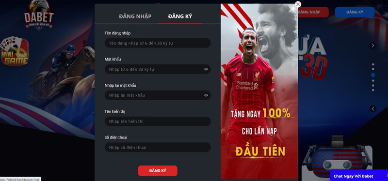 Nhập chính xác các nội dung vào mục đăng ký Dabet